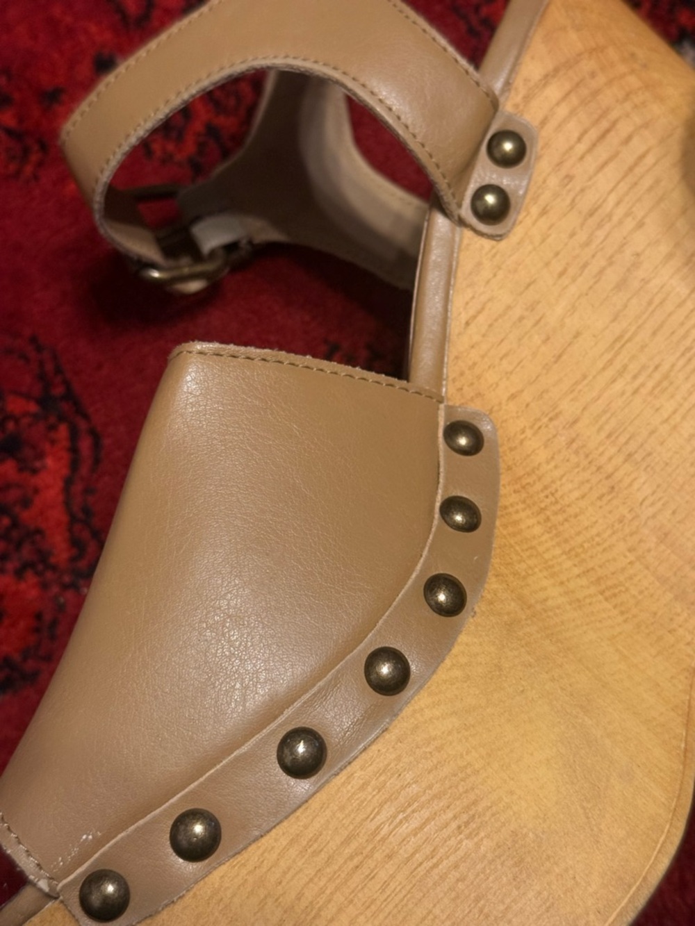 Women's Tan Leather Platform Sandals with Stud Detail - Picture 2 of 2